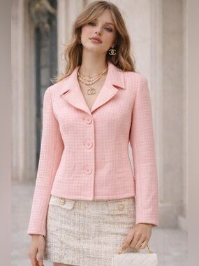 Silkland Pink Quilted Silk Jacket Cropped Blazer Size S